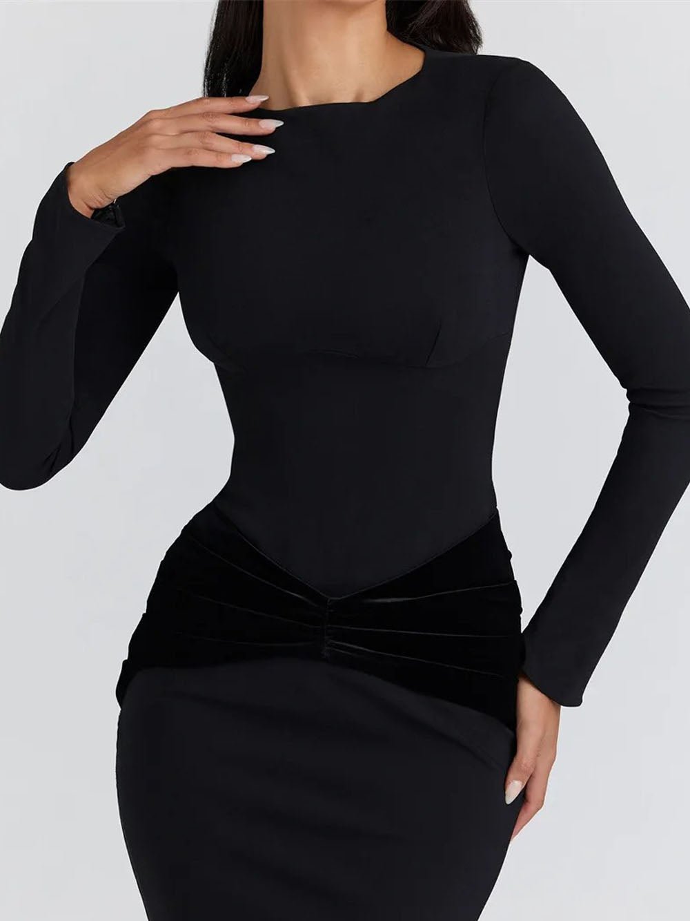 Isla Long Sleeve Ruched Maxi Dress - Fashion Pov