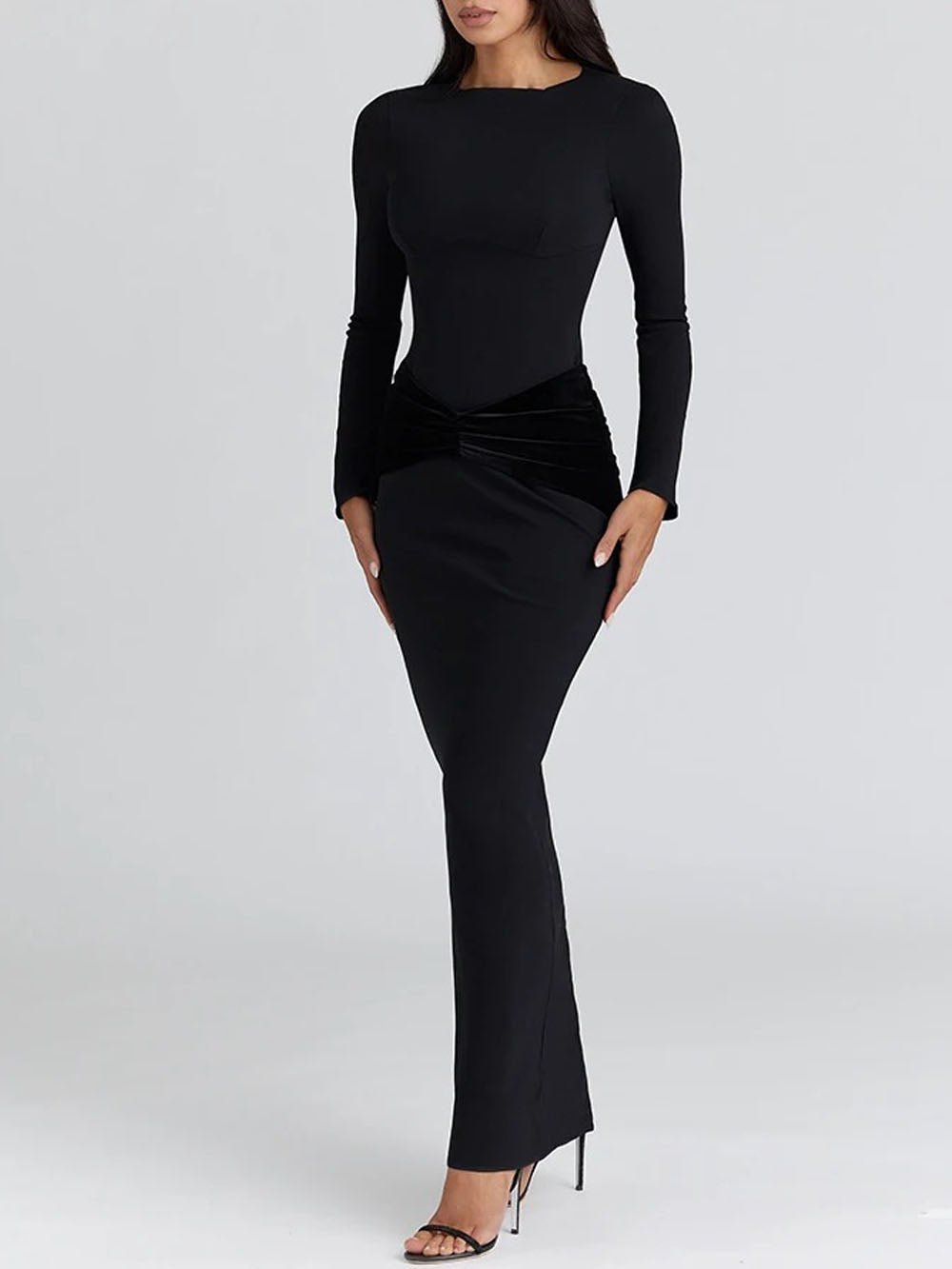 Isla Long Sleeve Ruched Maxi Dress - Fashion Pov