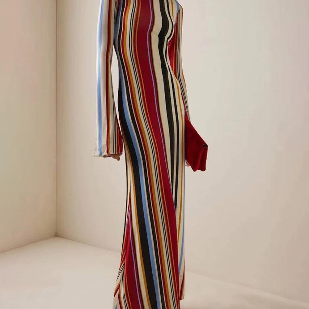 Isla Striped Long Sleeve Maxi Dress - Fashion Pov