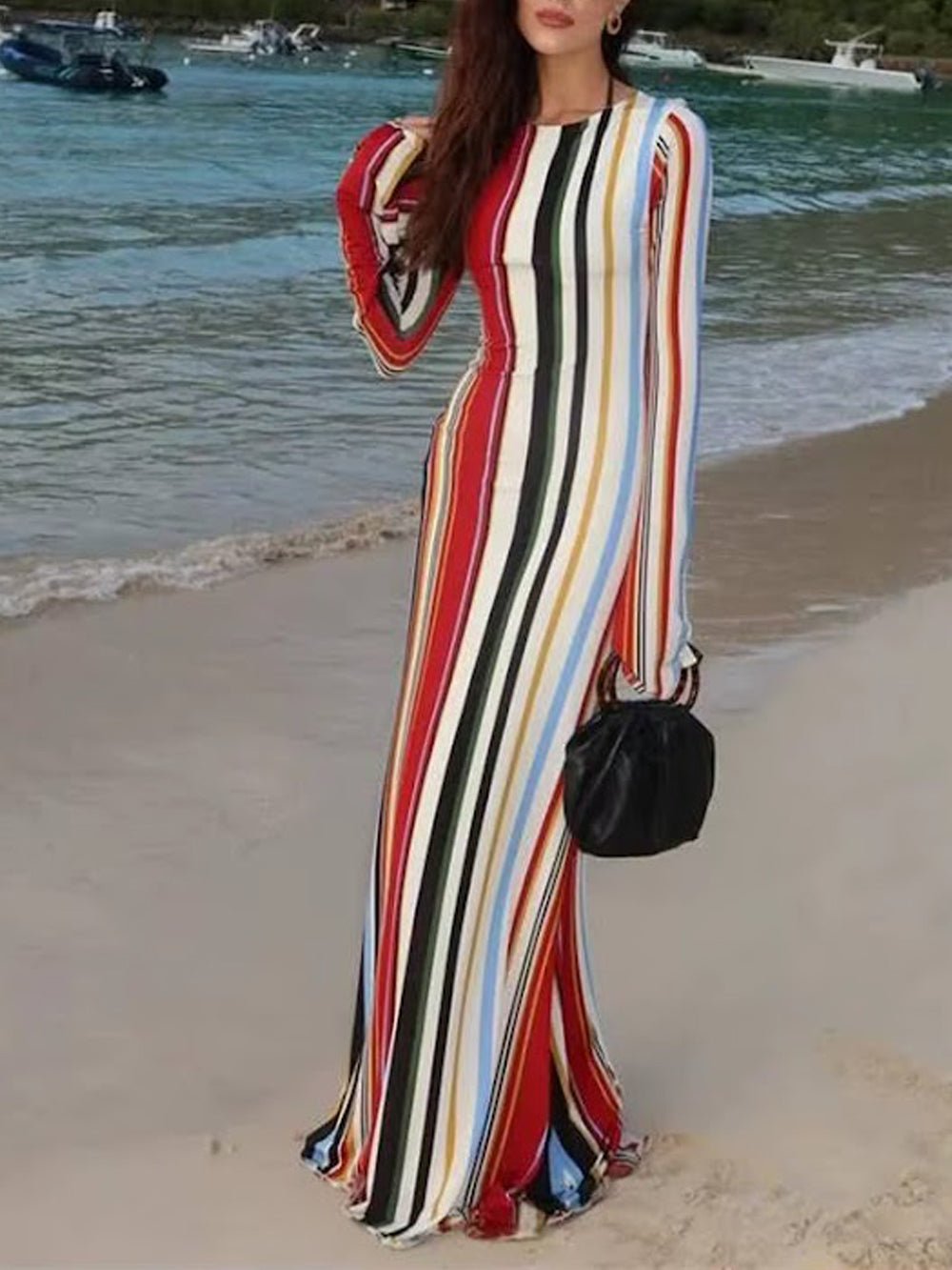 Isla Striped Long Sleeve Maxi Dress - Fashion Pov