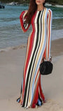 Isla Striped Long Sleeve Maxi Dress - Fashion Pov