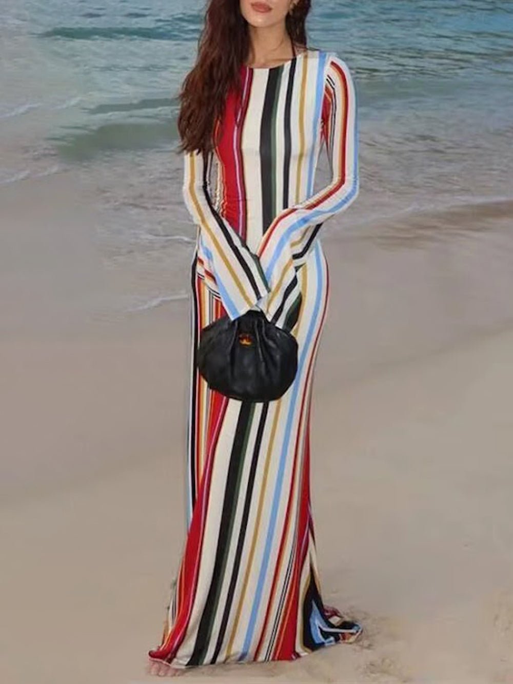 Isla Striped Long Sleeve Maxi Dress - Fashion Pov