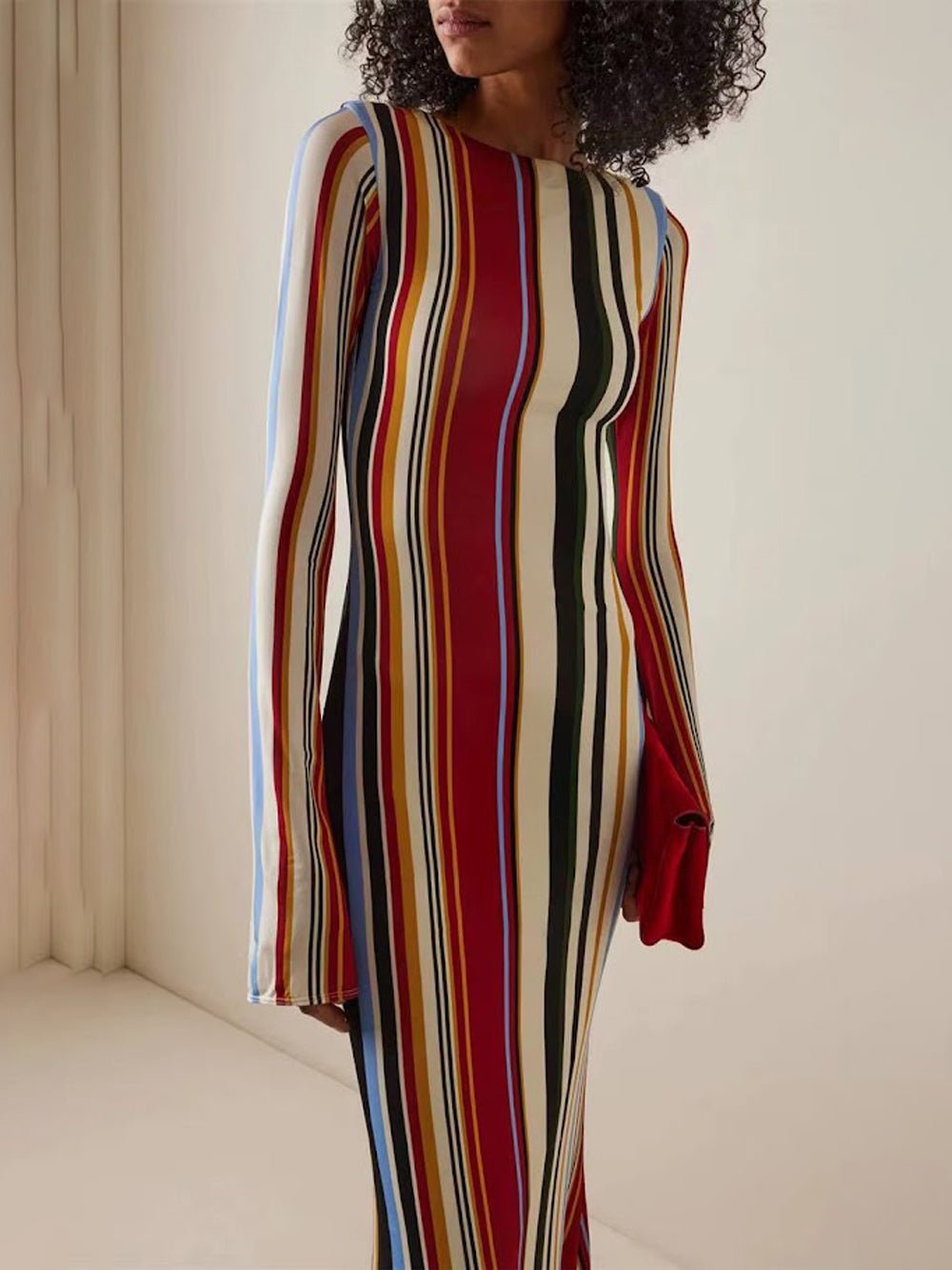 Isla Striped Long Sleeve Maxi Dress - Fashion Pov