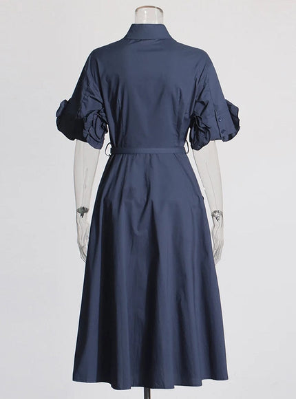 Izabel Spliced Belt Appliques Midi Dress - Fashion Pov