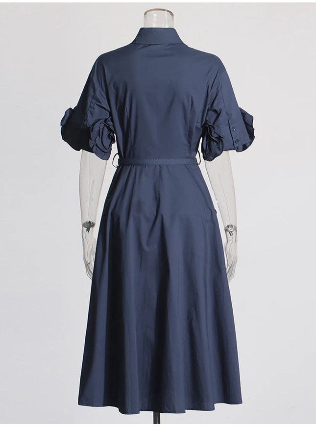 Izabel Spliced Belt Appliques Midi Dress - Fashion Pov