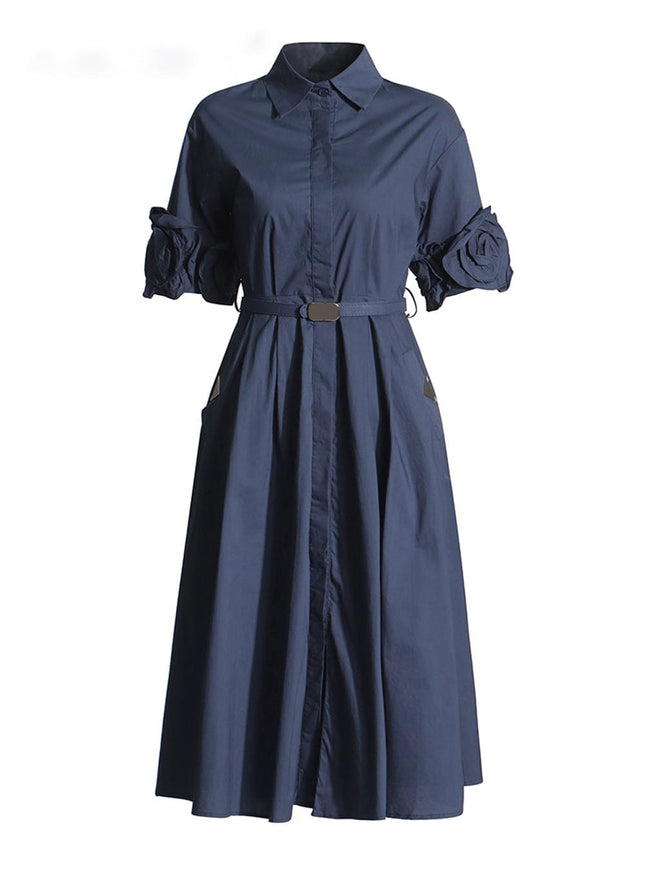 Izabel Spliced Belt Appliques Midi Dress - Fashion Pov