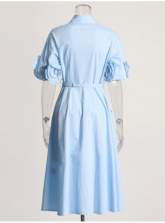 Izabel Spliced Belt Appliques Midi Dress - Fashion Pov