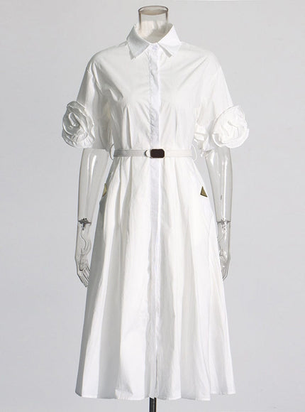 Izabel Spliced Belt Appliques Midi Dress - Fashion Pov
