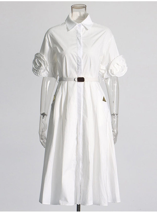 Izabel Spliced Belt Appliques Midi Dress - Fashion Pov