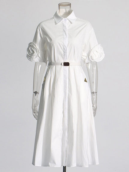 Izabel Spliced Belt Appliques Midi Dress - Fashion Pov