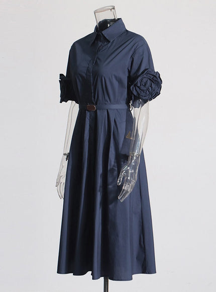 Izabel Spliced Belt Appliques Midi Dress - Fashion Pov
