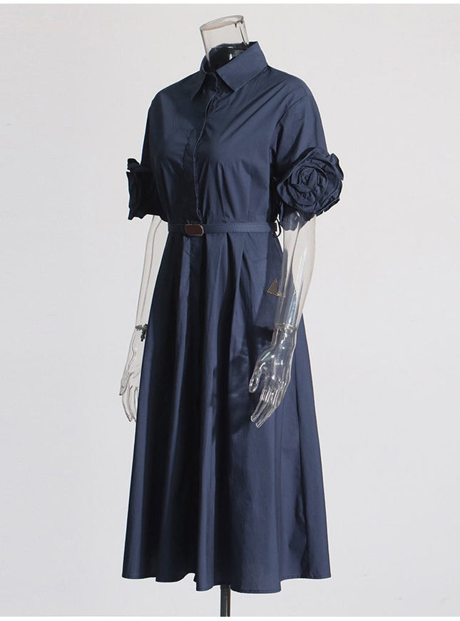 Izabel Spliced Belt Appliques Midi Dress - Fashion Pov