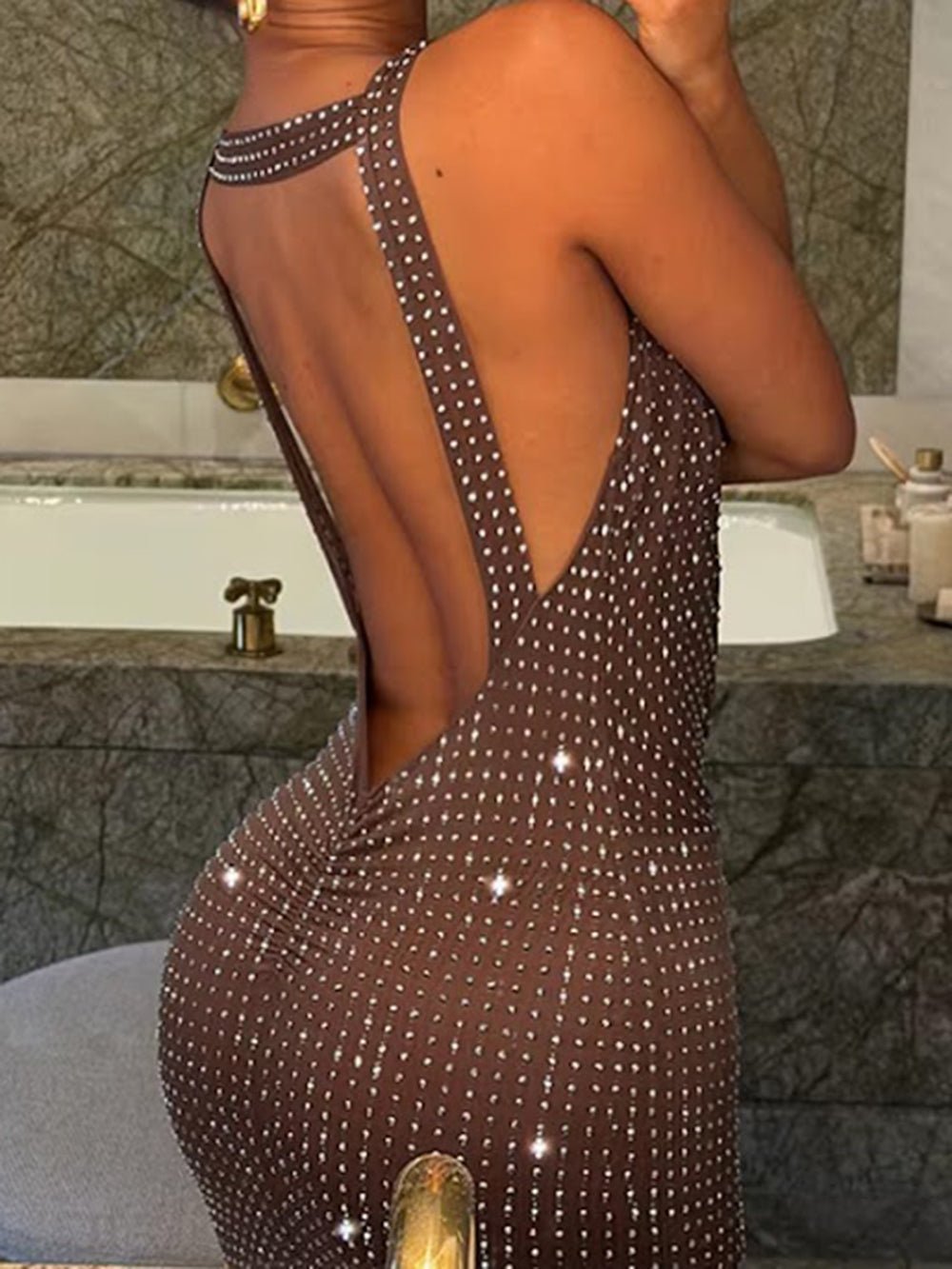 Juliette Crystal Mesh Plunge Gown - Fashion Pov