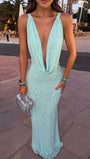 Juliette Crystal Mesh Plunge Gown - Fashion Pov