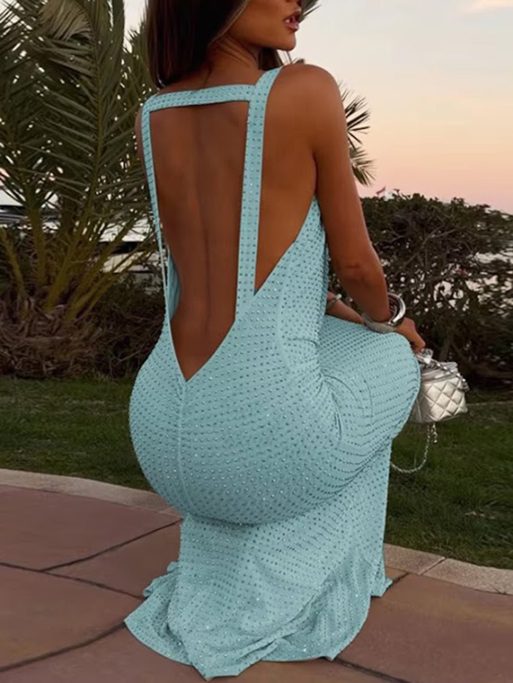 Juliette Crystal Mesh Plunge Gown - Fashion Pov