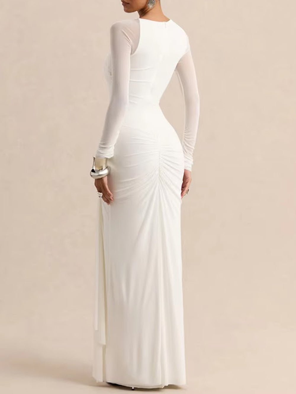 Juliette Draped Long Sleeve Gown Dress - Fashion Pov