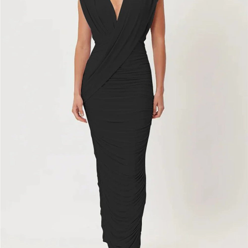 Juliette Ruched Plunge Maxi Dress - Fashion Pov