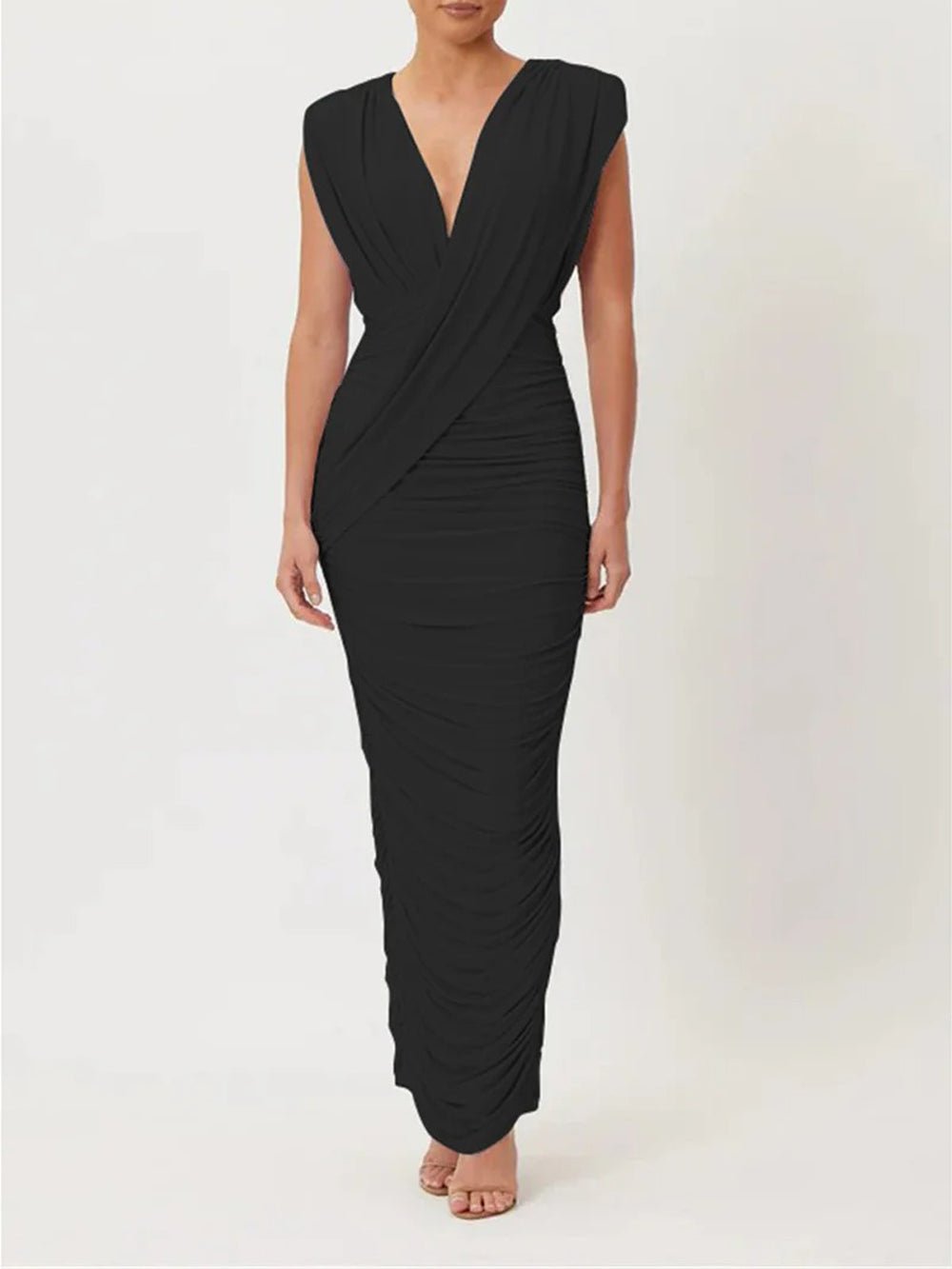 Juliette Ruched Plunge Maxi Dress - Fashion Pov