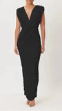 Juliette Ruched Plunge Maxi Dress - Fashion Pov