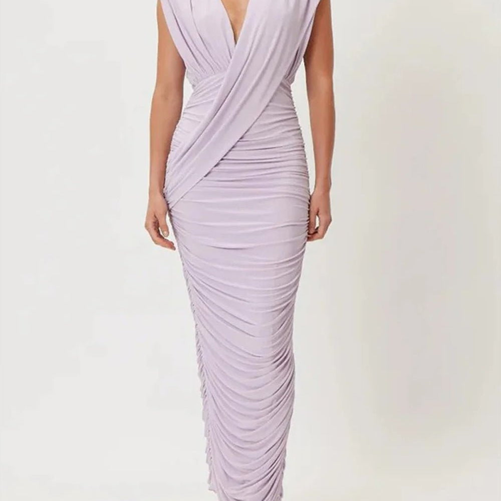 Juliette Ruched Plunge Maxi Dress - Fashion Pov