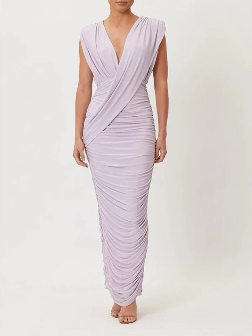 Juliette Ruched Plunge Maxi Dress - Fashion Pov