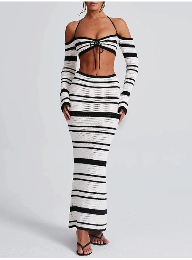 Kaitlyn Strapless Long Sleeve Top & Skirt Set - Fashion Pov