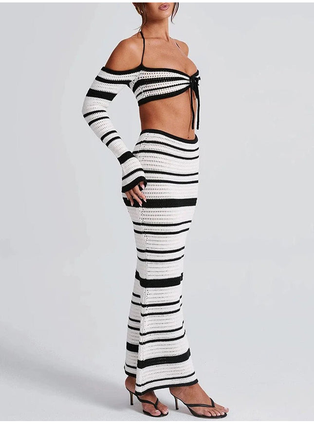 Kaitlyn Strapless Long Sleeve Top & Skirt Set - Fashion Pov