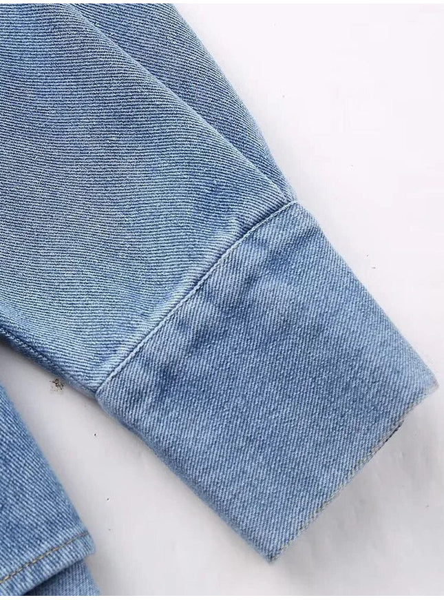 Kari Faux Pearl Denim Single Breasted Shirt - Fashion Pov
