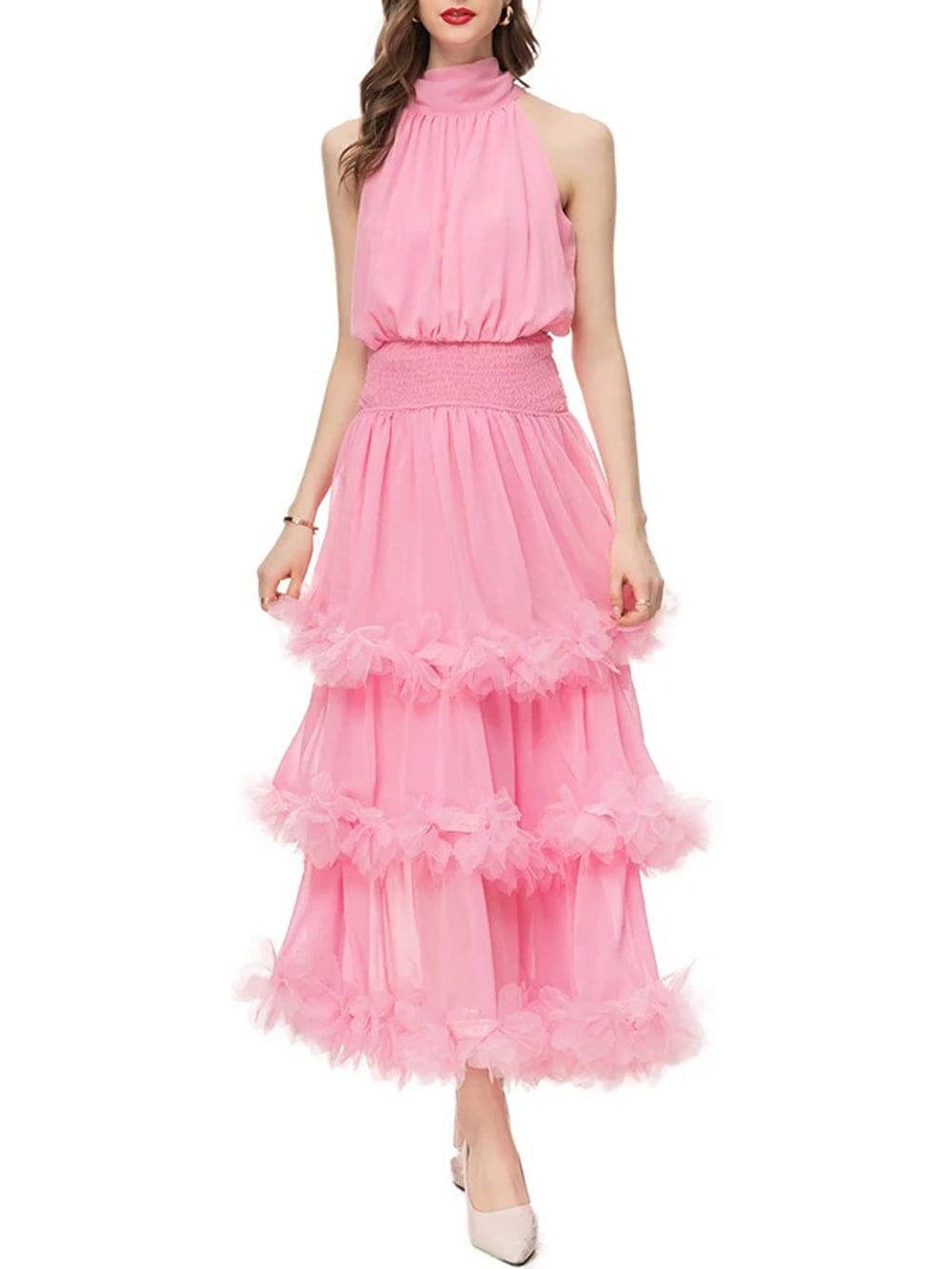 Katie Sleeveless Elastic Ruffle Maxi Dress - Fashion Pov