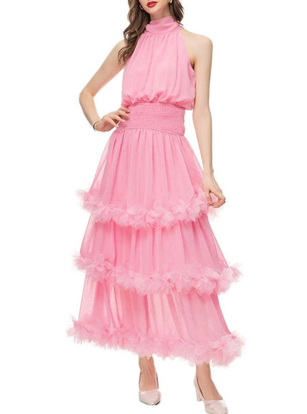 Katie Sleeveless Elastic Ruffle Maxi Dress - Fashion Pov
