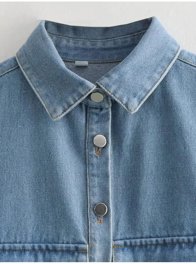Kiara Cropped Denim Mini Shirt - Fashion Pov