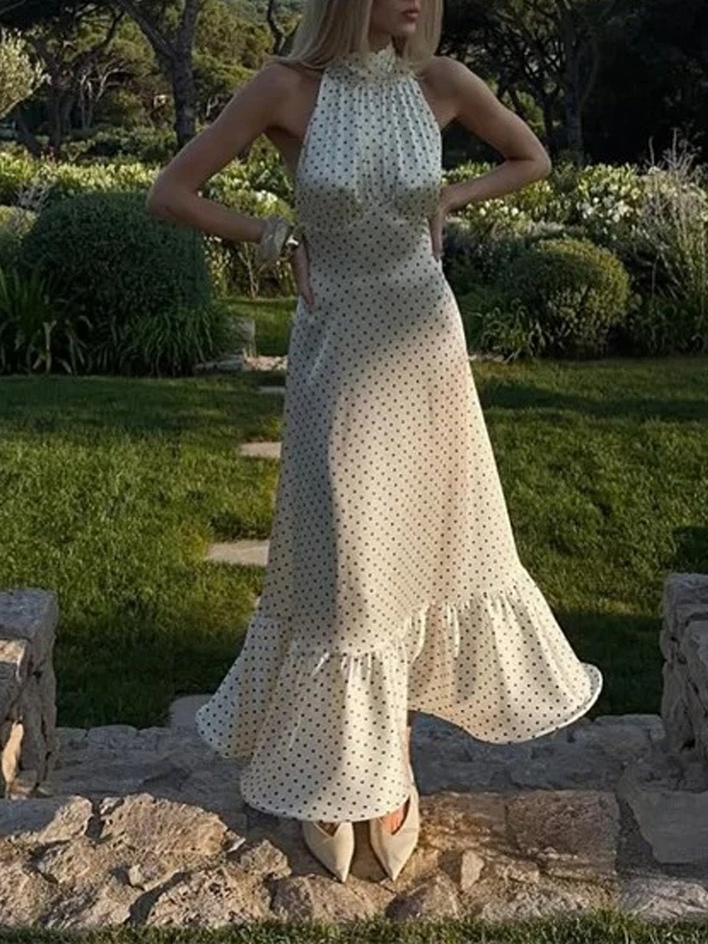 Lilou Polka Dot Halter Maxi Dress - Fashion Pov