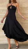 Livia Keyhole Halter Asymmetric Midi Dress - Fashion Pov
