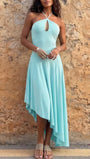 Livia Keyhole Halter Asymmetric Midi Dress - Fashion Pov