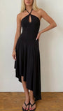 Livia Keyhole Halter Asymmetric Midi Dress - Fashion Pov
