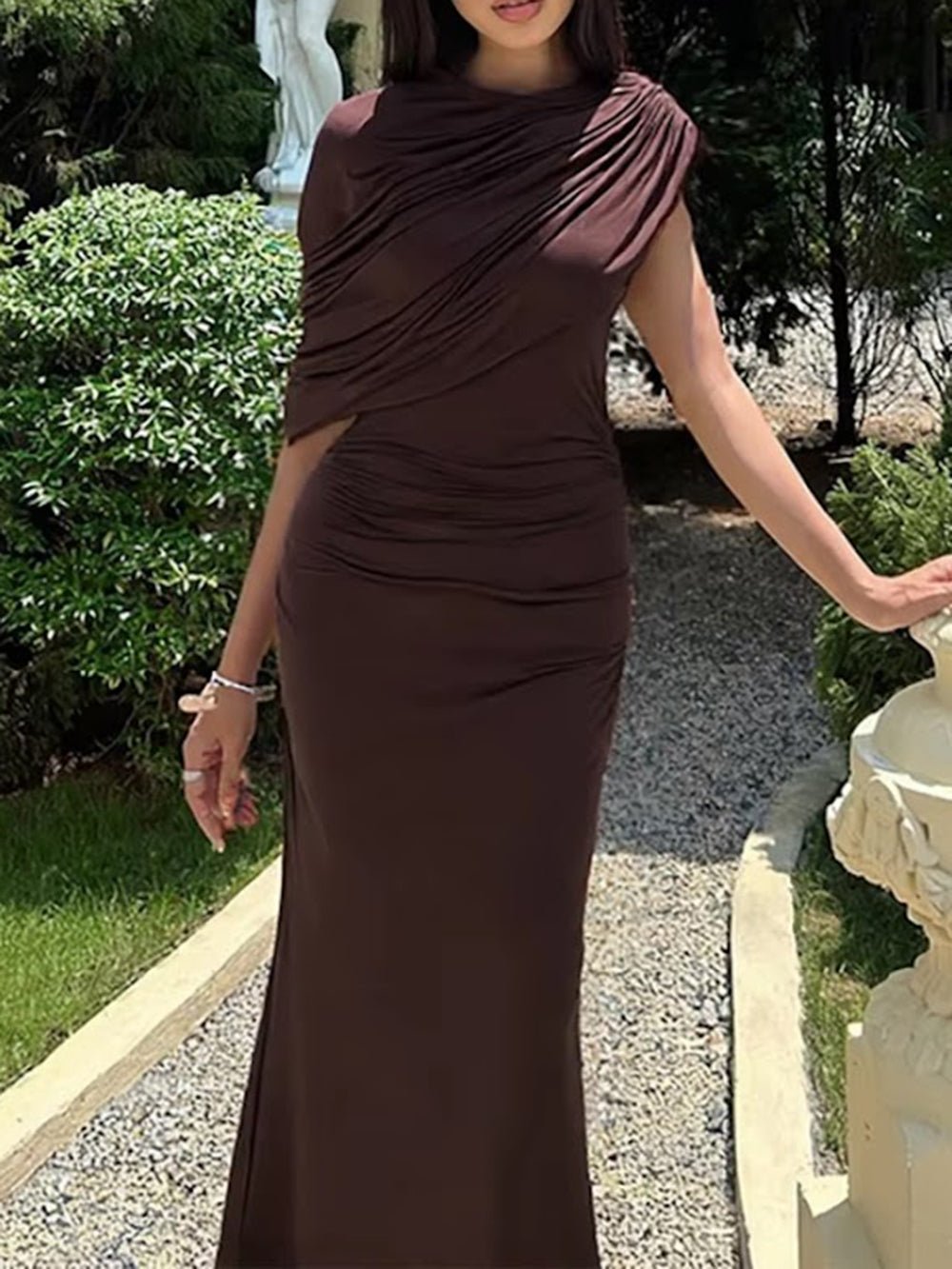 Lucienne Draped One Shoulder Maxi Dress - Fashion Pov