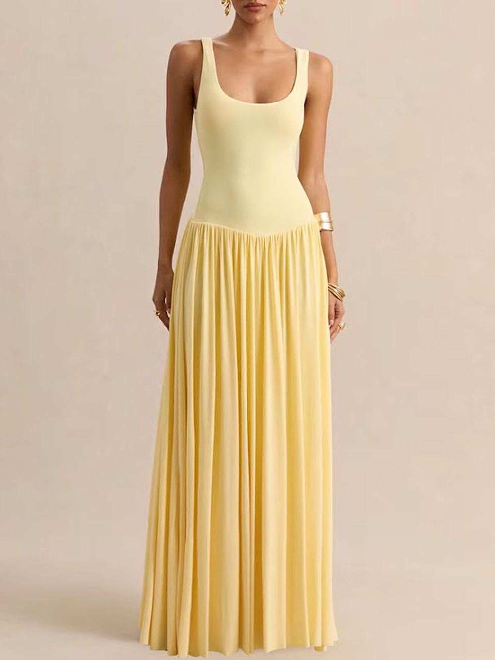 Luna Pleated Drop Waist Maxi Dress - Fashion Pov