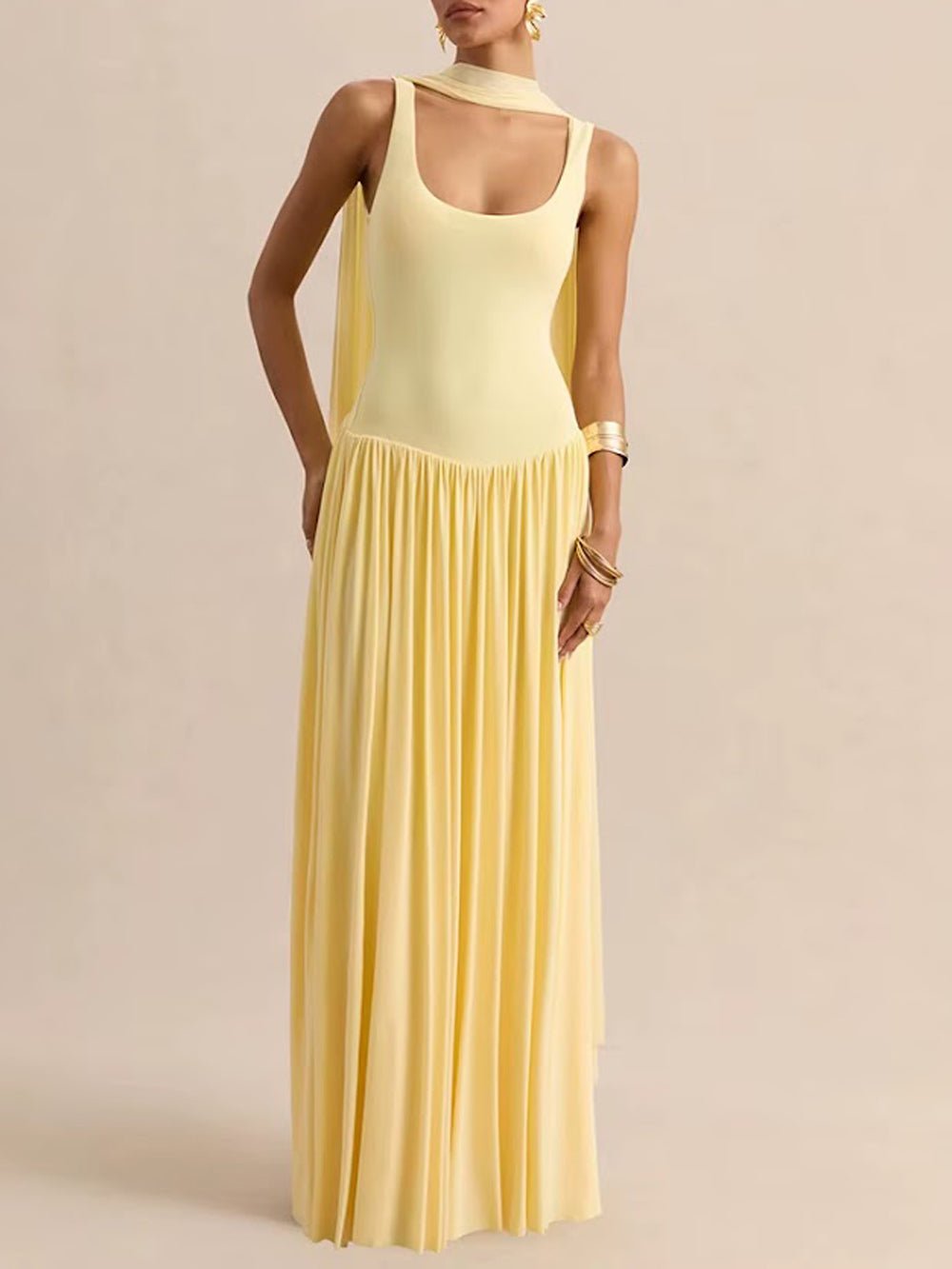 Luna Pleated Drop Waist Maxi Dress - Fashion Pov