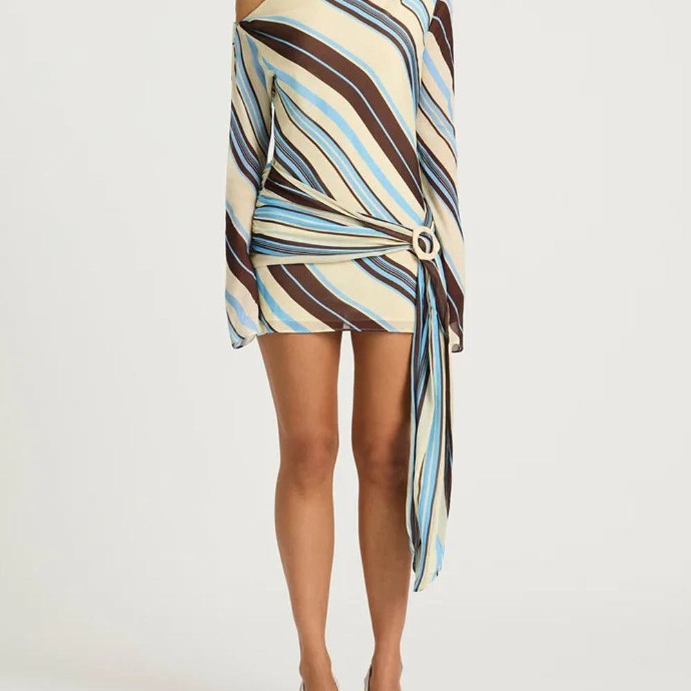 Luna Striped One - Shoulder Mini Dress - Fashion Pov