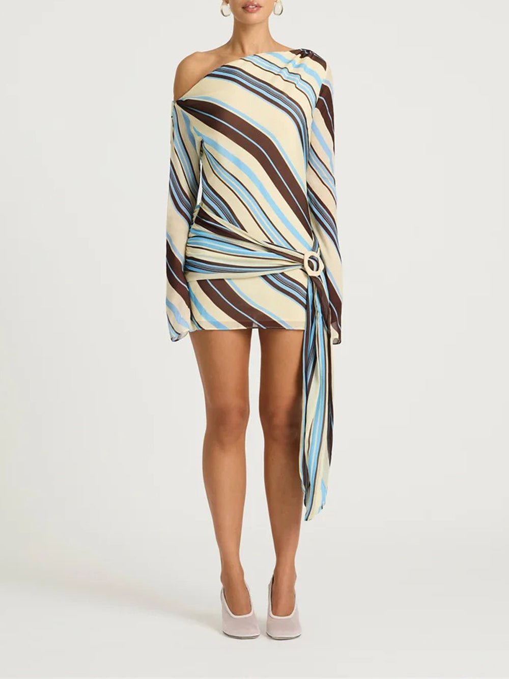 Luna Striped One - Shoulder Mini Dress - Fashion Pov
