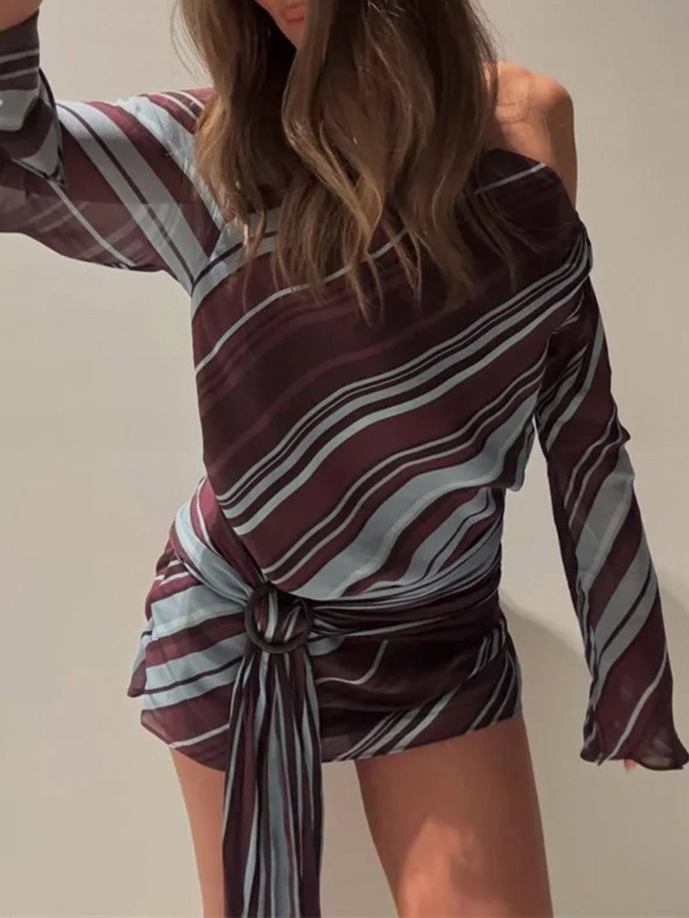Luna Striped One - Shoulder Mini Dress - Fashion Pov