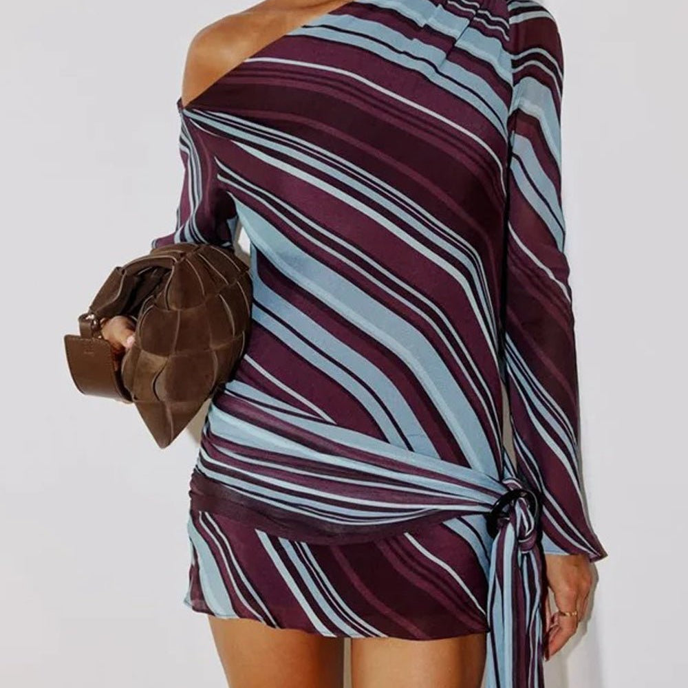 Luna Striped One - Shoulder Mini Dress - Fashion Pov