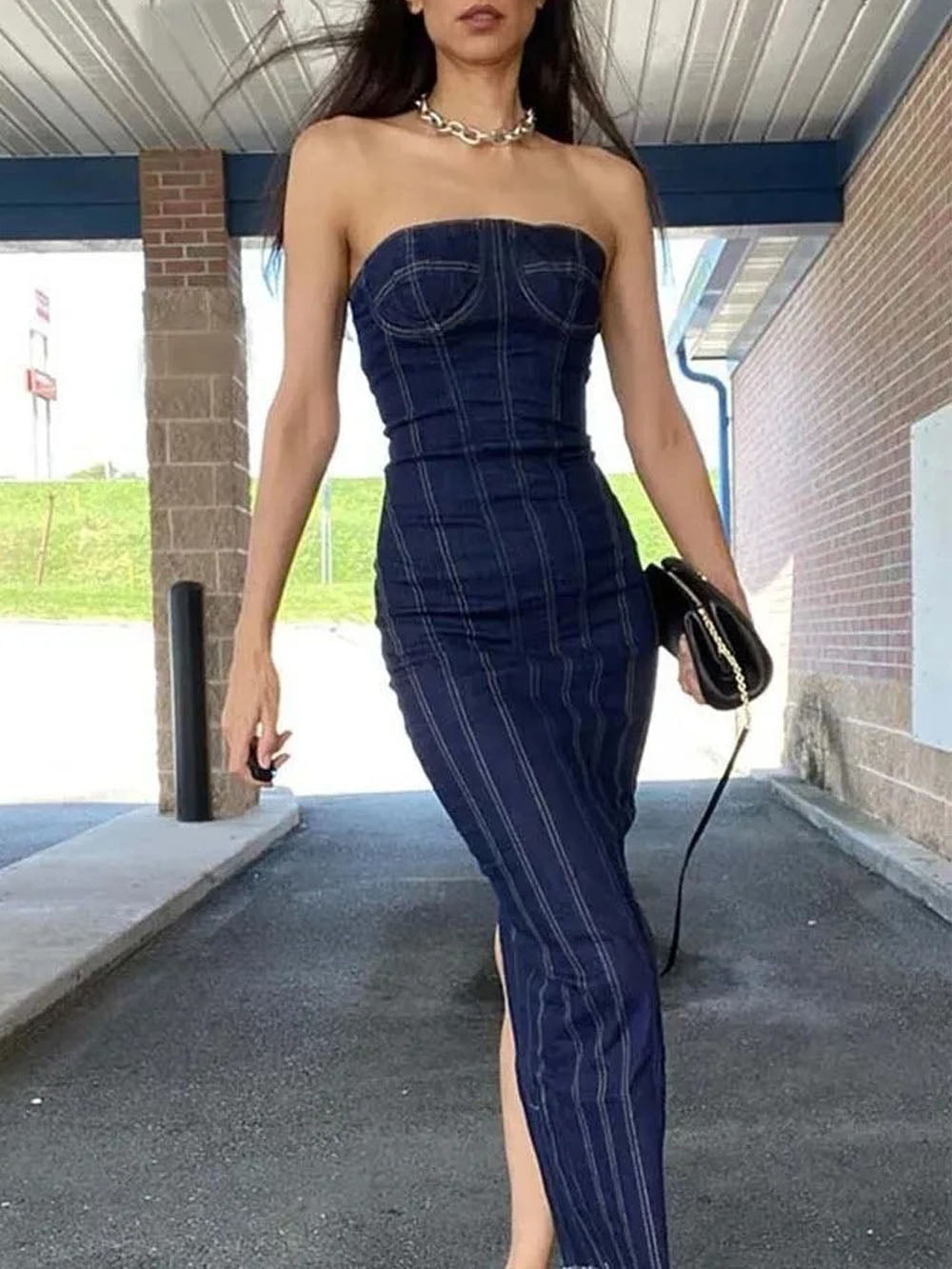 Maeve Denim Midi Dress Black / Xs
