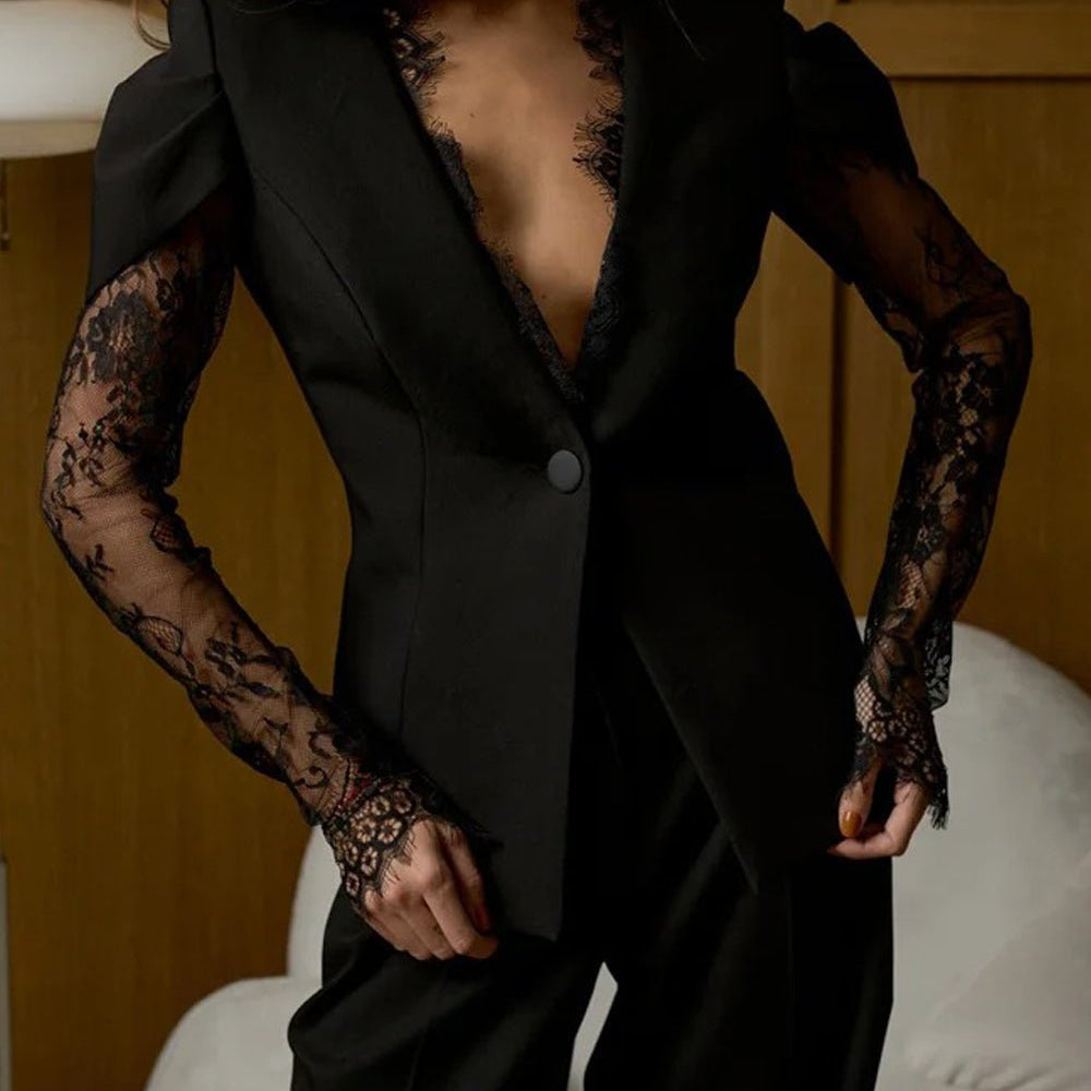 Margot Lace Blazer Pants Set - Fashion Pov