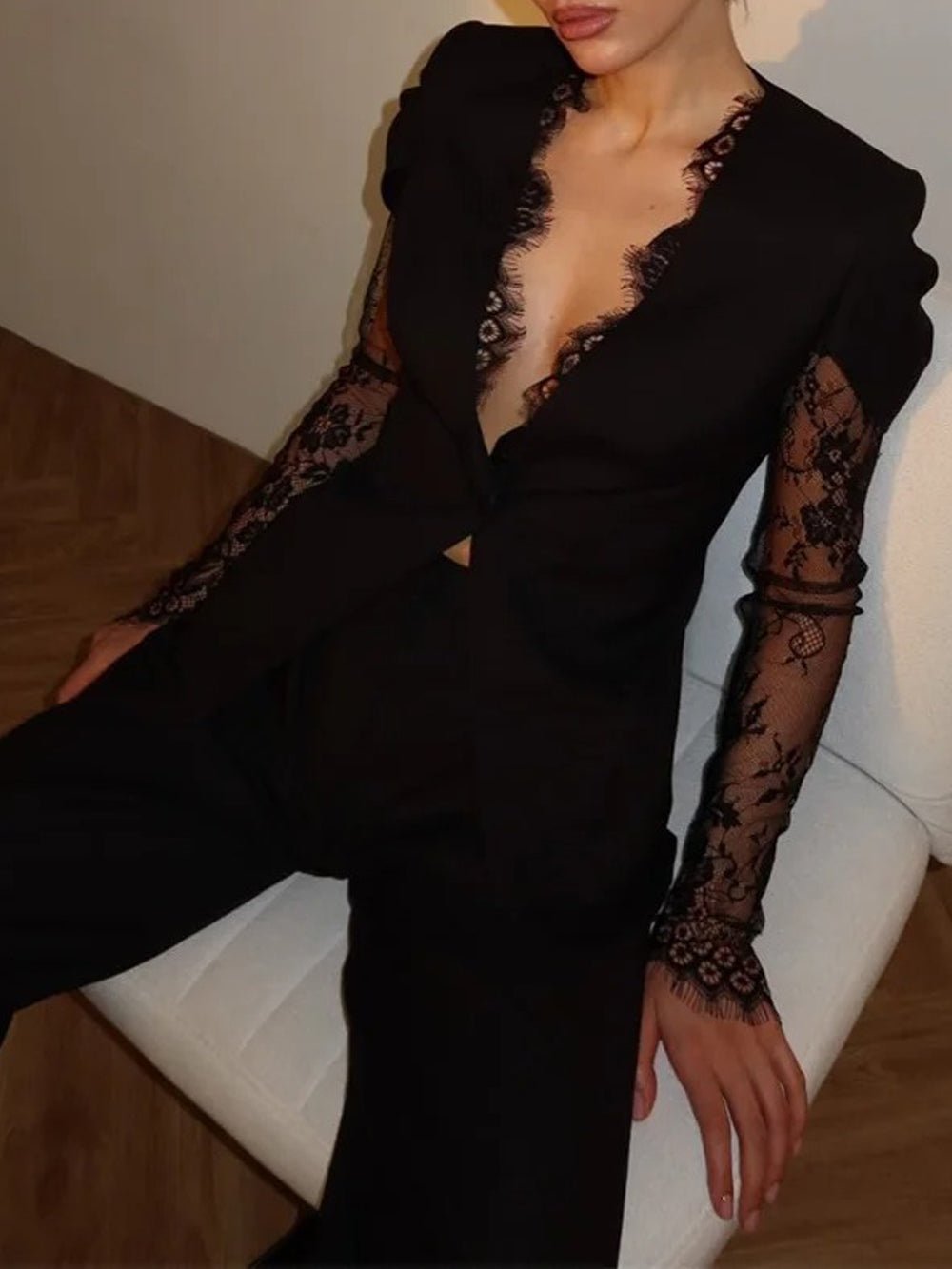 Margot Lace Blazer Pants Set - Fashion Pov