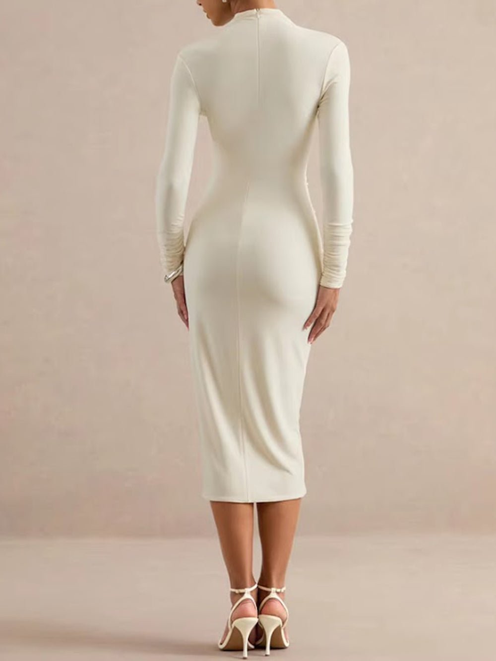 Margot Ruched Turtleneck Midi Dress - Fashion Pov