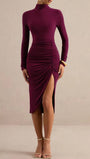 Margot Ruched Turtleneck Midi Dress - Fashion Pov