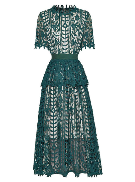 Maria Dark Hollow Out Midi Dress - Fashion Pov