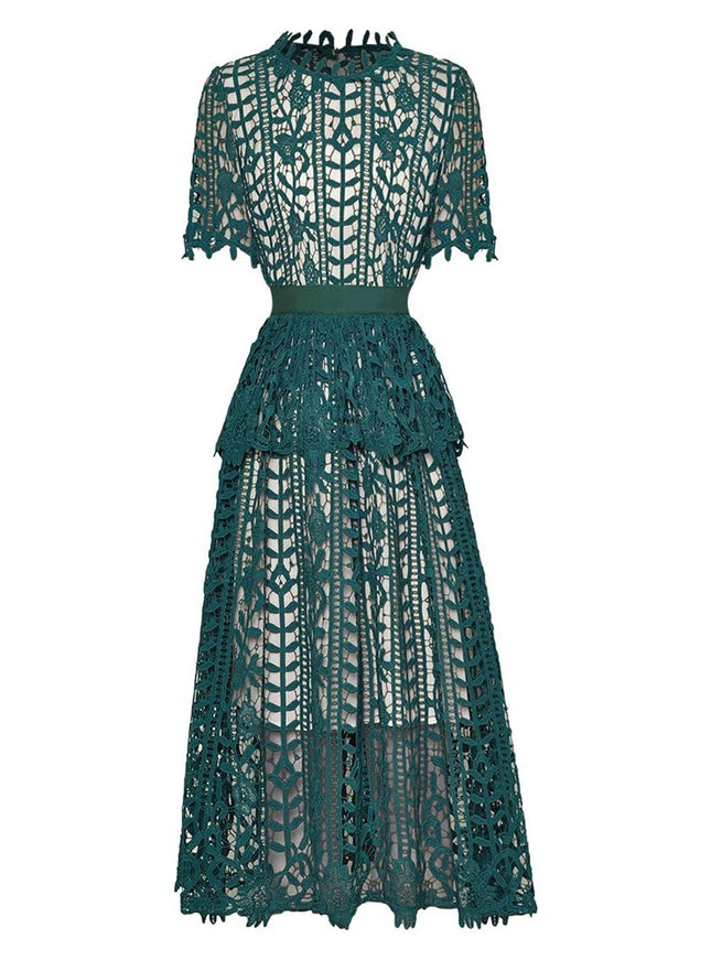 Maria Dark Hollow Out Midi Dress - Fashion Pov