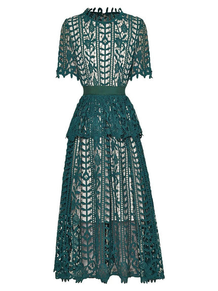 Maria Dark Hollow Out Midi Dress - Fashion Pov